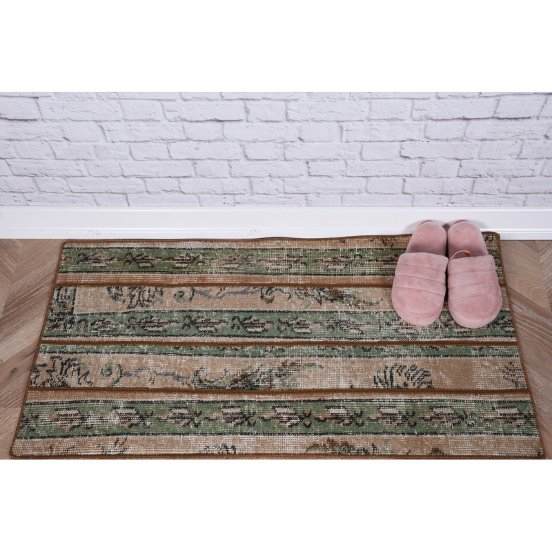 Vintage Turkish Rug Handmade Small Area Accent for Home Decor in Living Room and Entryway with Antique Design
