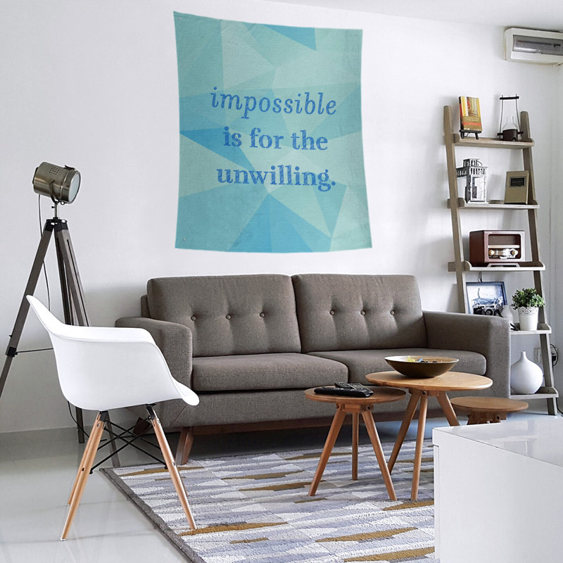 Tapisserie quote-en polyester en faux gemme, H 60 po x l 51 po, Bleu zircon