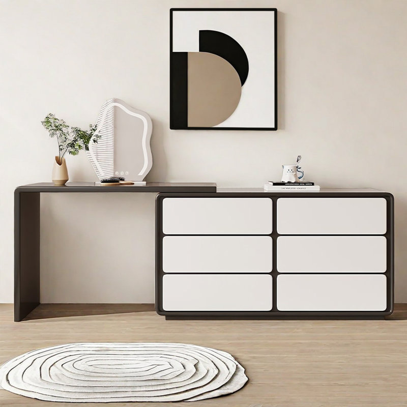 Meuble-lavabo simple et simple en bois noir et blanc. Coiffeuse