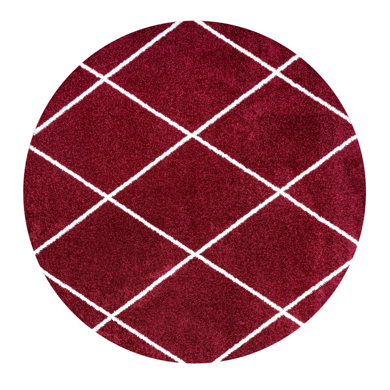 Tapis rouge / blanc Bertrice, Rond 5 pi 3 po