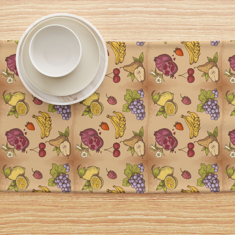 Table Runner, 100% Cotton, 16X108", Bunches Of Fruit, 108" L x 16" W