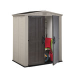 Keter Factor 6x3 ft. Durable Resin Outdoor Storage Shed With Floor and Double Doors for Garden Patio Furniture and Yard Tools, Brown
