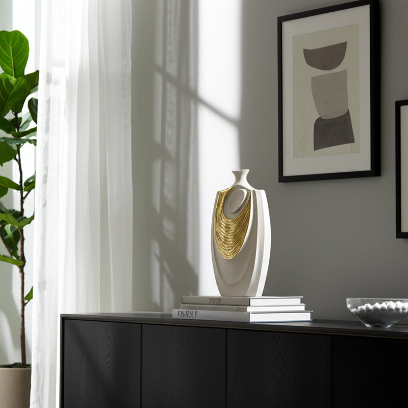 Angustias Vase Metal Aluminum Sculptural Modern Decorative Vase with Layered Textured Detailing Sleek Contemporary Accent