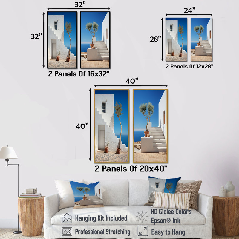Coastal Dream Retreat - Ensemble de 2 décorations murales bord de mer, Toile tendue, H 28 po x l 25 po