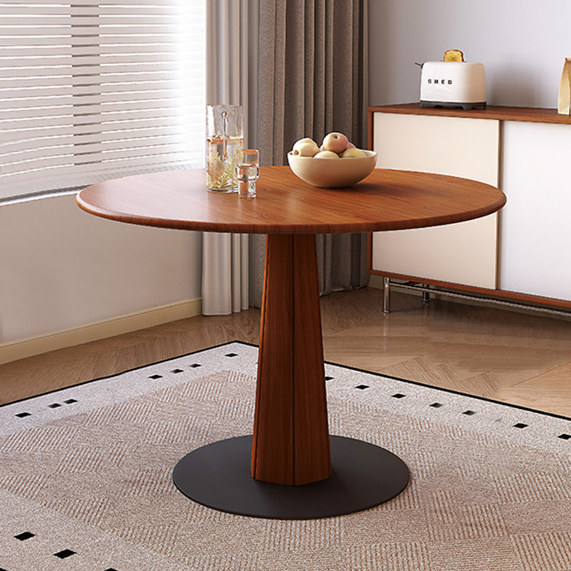 Table de salle à manger ronde en bois massif noyer et noir, H 29,53 po x L 43,31 po x l 43,31 po