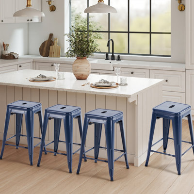 Stackable Backless Metal Bar Stools, Indoor/Outdoor Kitchen Counter Stools, Industrial Home Dining Chairs