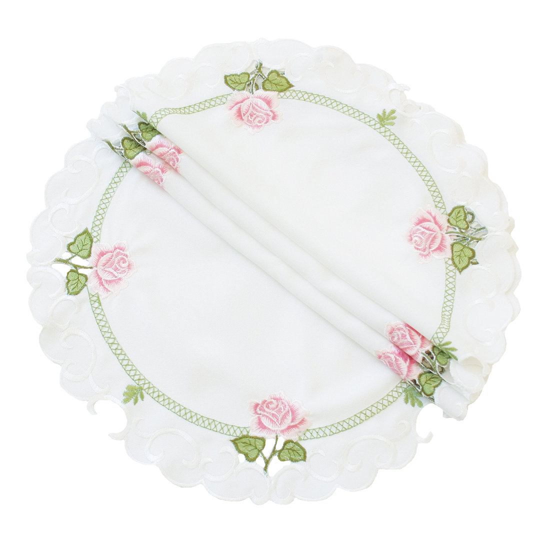 Summer Rose Embroidered Cutwork Doily (Set of 4) Xia Home Fashions 