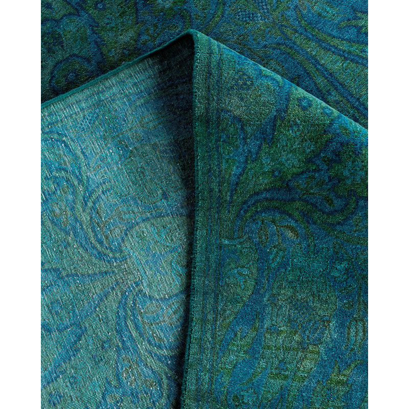 Tapis unique noué à la main Fine Vibrance - bleu, 9 pi 4 po x 12 pi 4 po