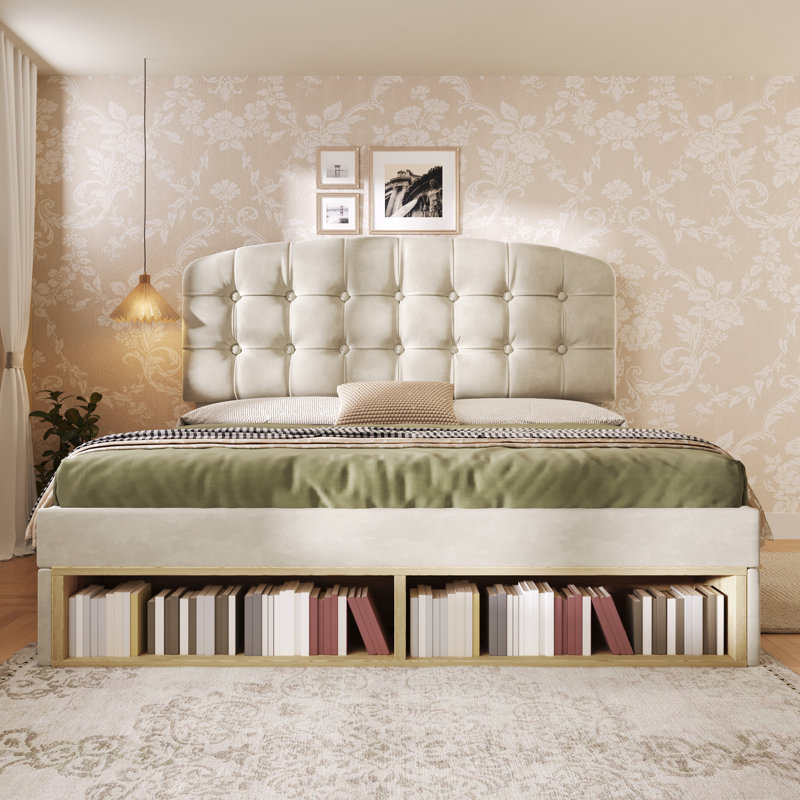 Upholstered Storage Bed, Beige, Double (4'6)