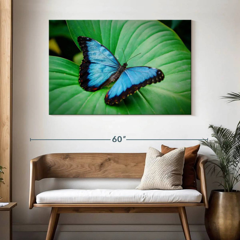 Blue Morpho On Leaf, 32" H x 48" W