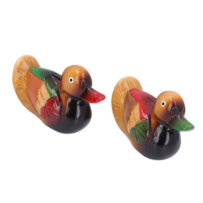 Ensemble de 1 paire de canards mandarins en bois, statue de canard des oiseaux colorés, ornement de mariage 7121V2061, 15 x 6 x 10 cm / 6 x 2,36 x 3,93 po (L x l x H 9 po)