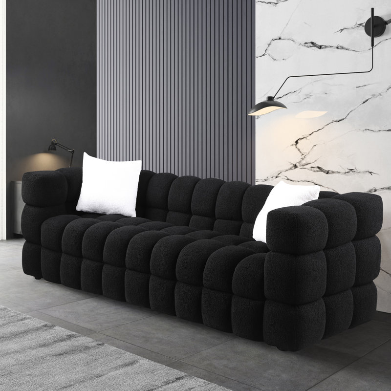 Rebyl 84.3'' Upholstered Sofa, Black Boucle