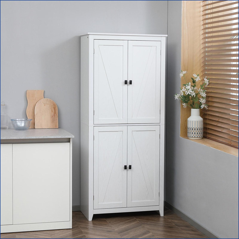 Armoires: garde-manger autoportant à 4 portes de 72 po avec tablettes réglables à 4 niveaux, blanc cassé | Panneau de fibres à densité moyenne | Traditionnel