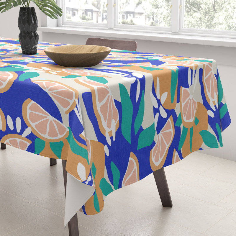 Evamatise Mediterranean Summer Lemons And Leaves Tablecloth