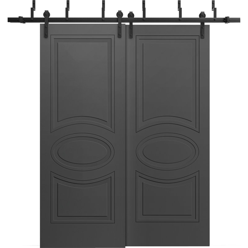 Portes coulissantes de style grange pour placard, 72 x 80 pouces, Mela 7001, peintes en noir, rails modernes de 6,6 pi, quincaillerie, bois massif, portes de placard de chambre à coucher