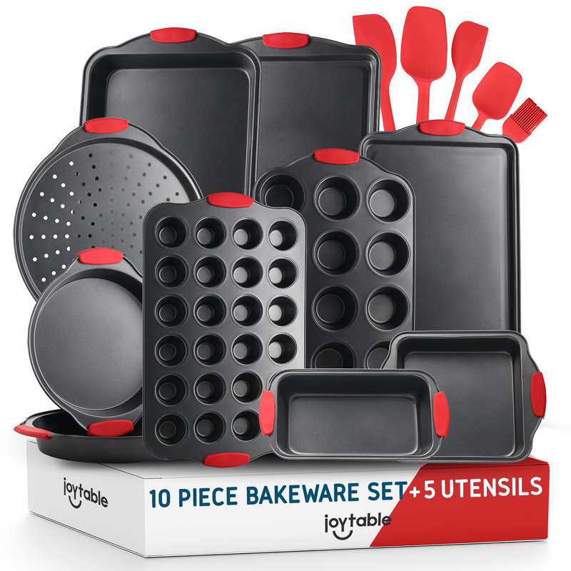 Joytable 15 Piece Non-Stick Steel Bakeware Set, Black