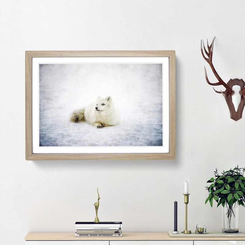 Resting Arctic Fox - Picture Frame Painting Print, Oak Framed, 33cm H x 45cm W x 2cm D