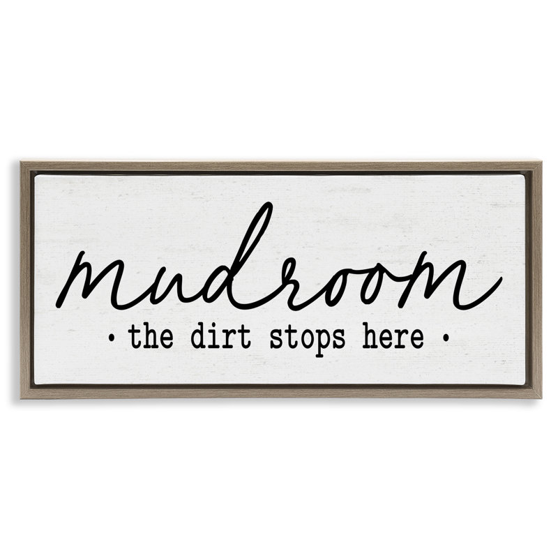 Cadre flottant Mudroom Script Dirt Stops Here, design par Lettré et doublé, Cadre flottant orme Montalcino, H 14 po x l 31 po