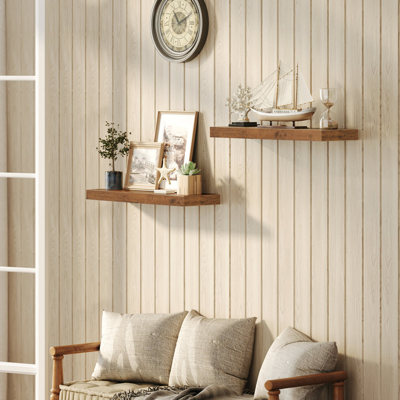 Kayleah 2 Piece Floating Shelf, Rustic Brown, 1.5" H x 15.7" W x 7.9" D
