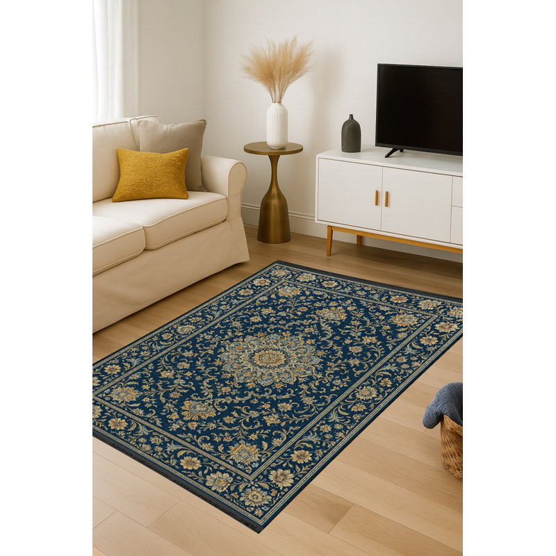 Tapis tissé traditionnel bleu marine Mosso, 3'3" x 9'10"
