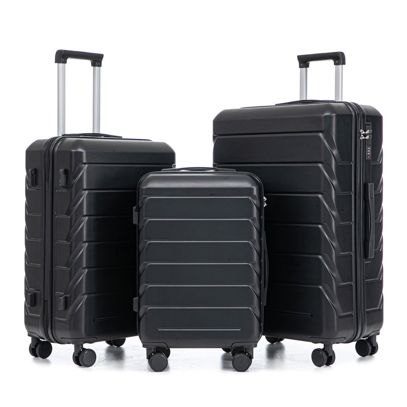 20 po / 24 po / 28 po 3 pièces / ensemble en valise à roulettes ABS, couleur assortie, avec serrure à combinaison, Black