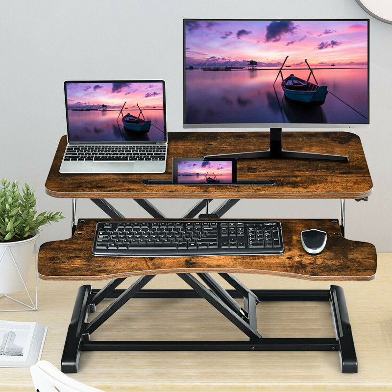 Adjustable Metal Base Standing Desk Converter, Black