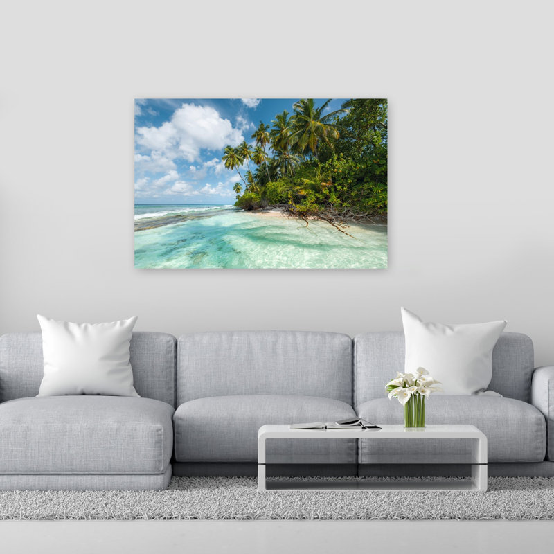 «Turquoise Bay», palmier abstrait, impression d'art mural, forêt côtière, H 40 po x l 60 po