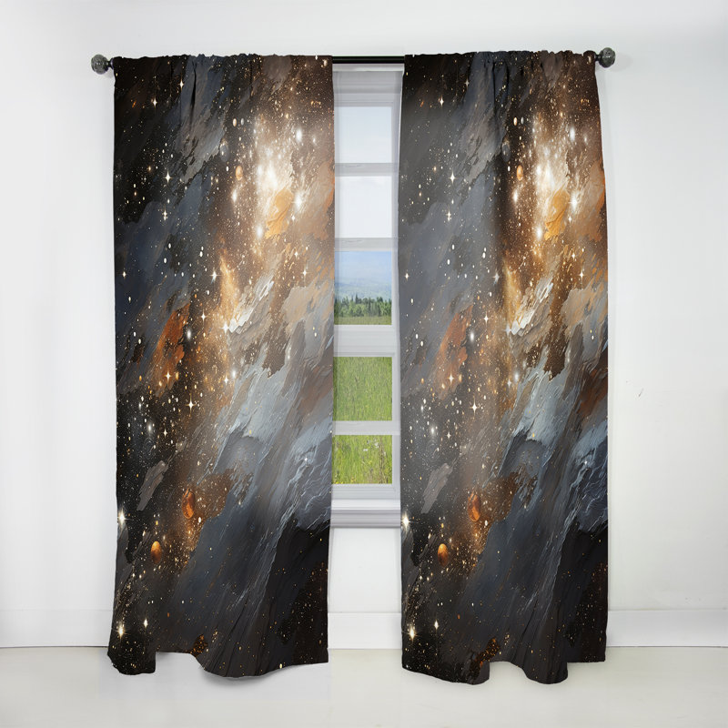 Glennys Abstract Gold And Black Constellation II - Collages Curtain - Velvet Room Darkening - 1 panel, 52" W x 90" L