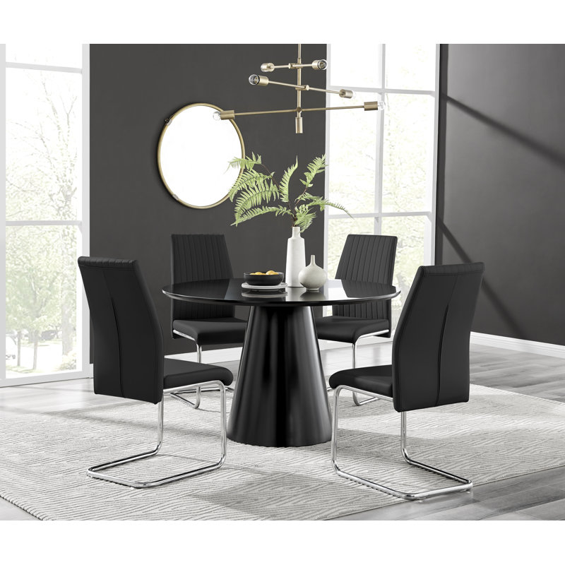 Ensemble de table de salle à manger Edward avec 4 chaises rembourrées en similicuir Edward, Noir, Noir