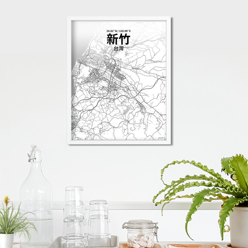 Hsinchu (chinois traditionnel), impression sur toile tendue, Gris / blanc