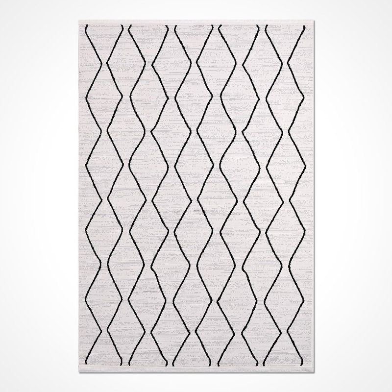 Tapis moderne / géométrique beige lavable à la machine antidérapant, Tapis de couloir 2 pi 8 po x 8 pi 3 po