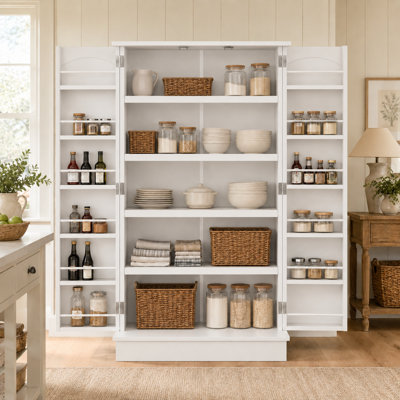Armoire garde-manger autoportante moderne à double porte avec 12 portes et tablettes réglables pour la salle à manger et le vestibule