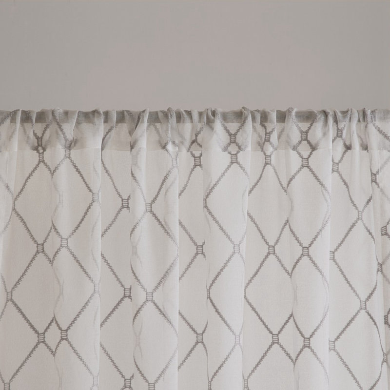 White Sheer Embroidered Rod Pocket Curtain Panel