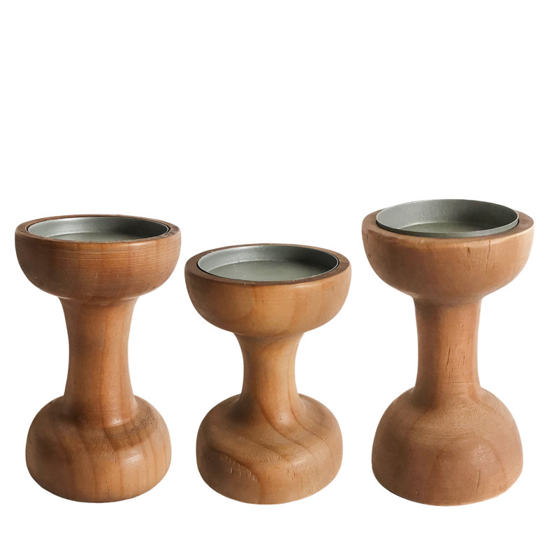Ensemble de 3 porte-bougies en bois brun 4,25 po