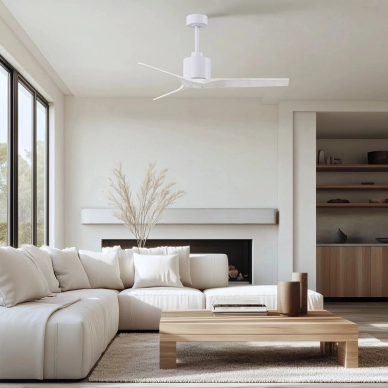 Ventilateur de plafond standard à 3 pales Ertugrul, Blanc mat, 52", Blanc mat