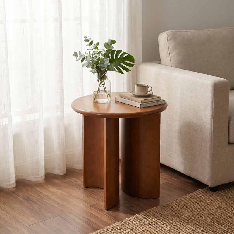 Table d'appoint ronde moderne en bois de pin avec pieds en éventail Solric