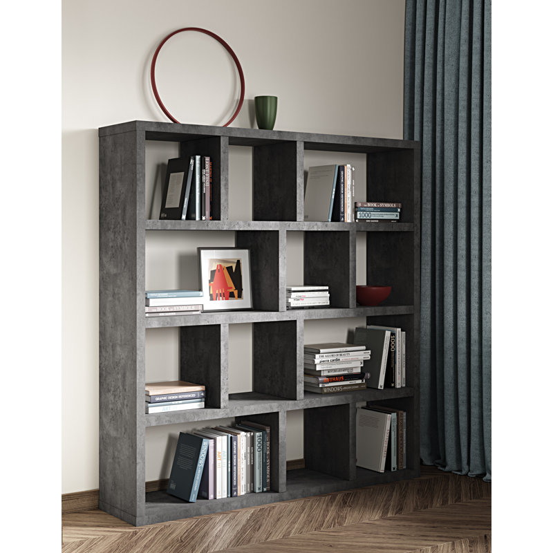 Bibliothèque en bois manufacturé Stetson, Gris béton, (4 tablettes) H 63 po x l 59 po x P 13 po