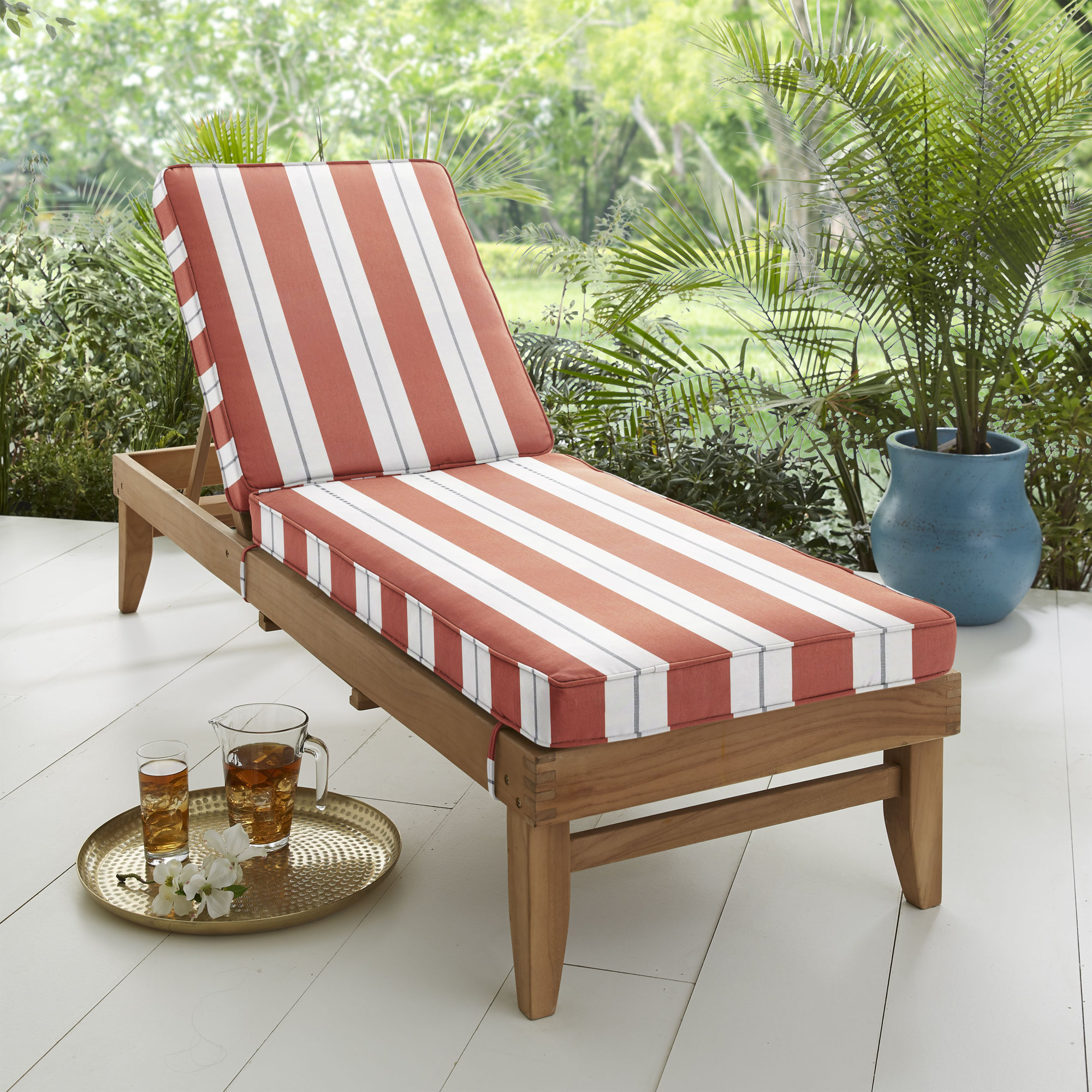 Deana Indoor/Outdoor Sunbrella® Seat/Back Cushion, 24'' W x 73'' D, Navy Stripe Sunbrella®