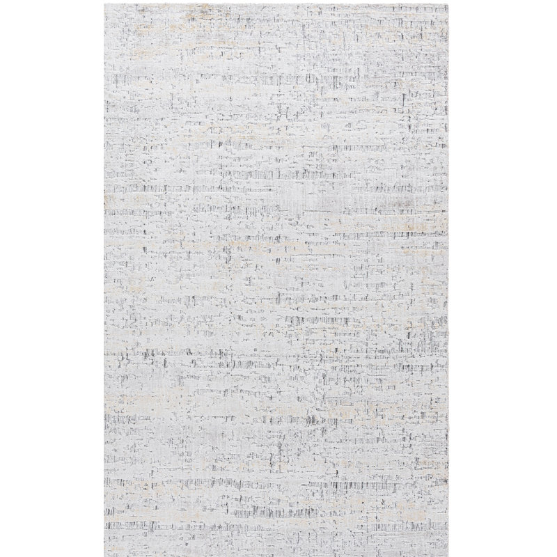 Tapis gris / or tissé à la main en viscose / coton / laine Bedford 201, Rectangle 8 pi x 10 pi