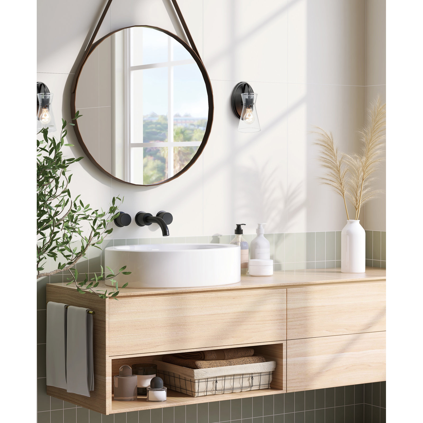 Single Transparent Dimmable Bath Sconce, Black