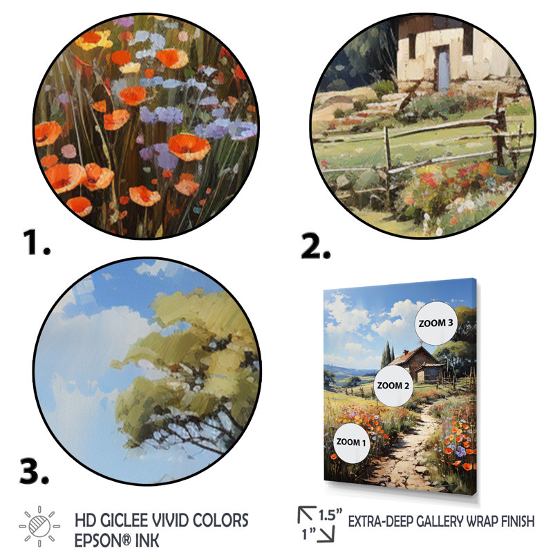 Farmhouse Impressionist Fields II - Landscape & Nature Canvas Wall Art-FDP71078, H 32 po x l 24 po x P 1 po, Blanc