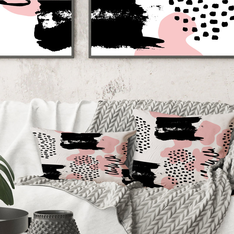 Coussin rose et gris à pois rétro II - imprimé moderne, 16 po x 16 po