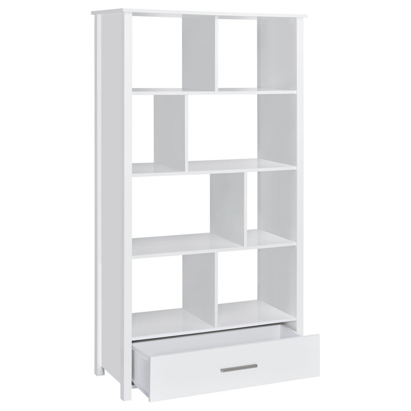 Leelin Geometric Storage Bookcase, High Gloss White