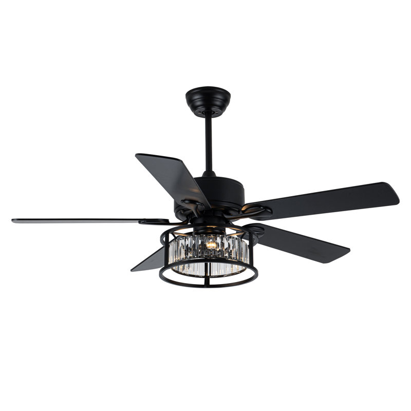 Silas 52" Reversible Crystal Caged Ceiling Fan with Light Kit and Remote, Black