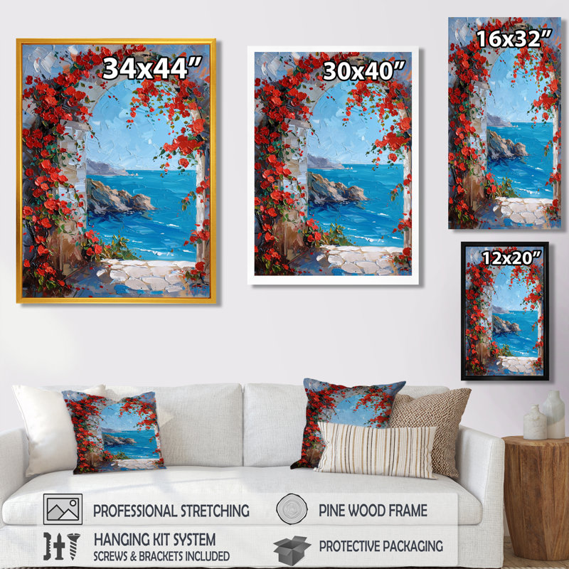 Runyan - plage et océan, art mural, H 20 po x l 12 po x P 1 po, Toile avec cadre flottant noir