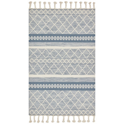 Tapis bleu / gris / beige en laine noué à la main Isidore