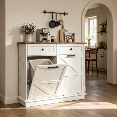 Armoire à ordures basculante pour la cuisine à double basculement avec tiroir de 10 gallons avec armoire à ordures en bois Farmhouse