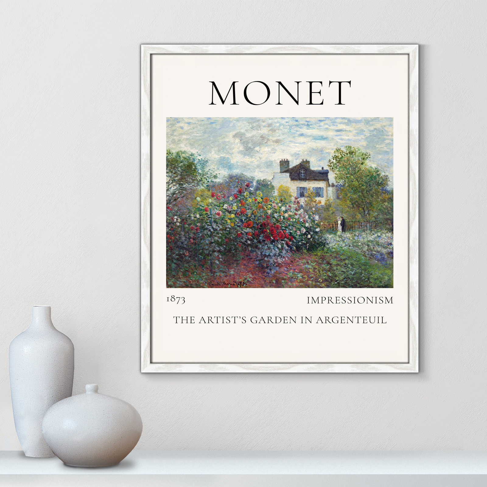 Rocchetto "Artists Garden in Argenteuil" Print, White Single Picture Frame, No, 25.5" H x 21.5" W x 0.75" D