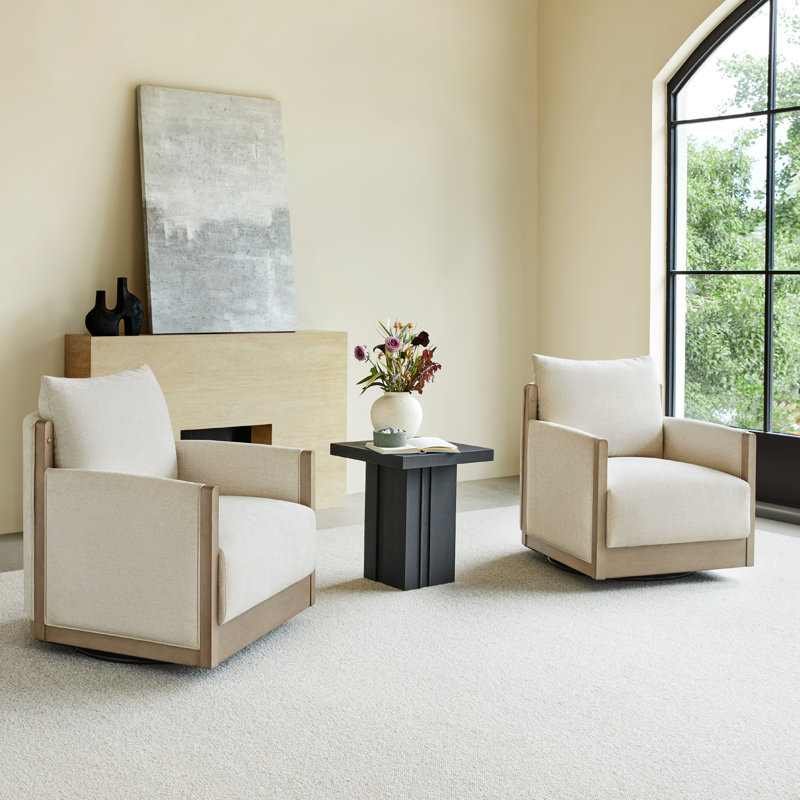 Fauteuil d'appoint pivotant rembourré Zenda, Lin lin, Gris