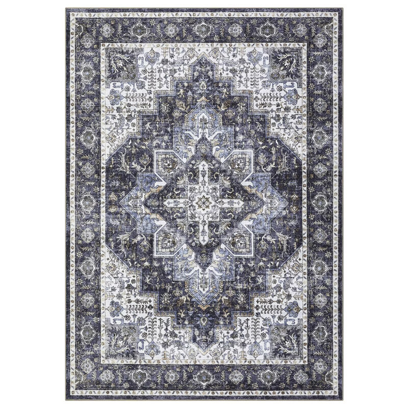 Oriental Machine Washable Area Rugs for Living Room Non-Slip Low Pile Distressed Carpet with Rubber Backing for Bedroom Dining Room Nursey